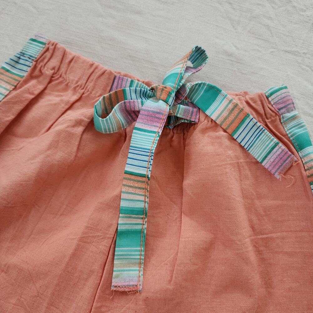 Vintage Peach Striped Belt Shorts kids 8/10 - Picture 4 of 7